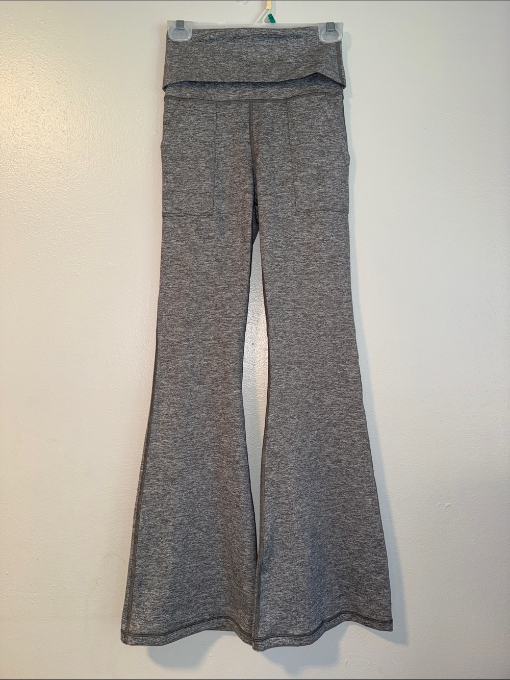 Girls' Gray Flared Yoga Leggings with Fold-Over Waist